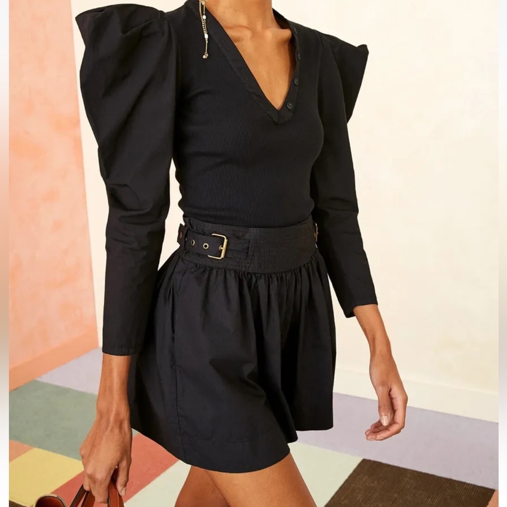 ULLA JOHNSON Adeline Cotton Poplin High Waisted Shorts in Noir Black